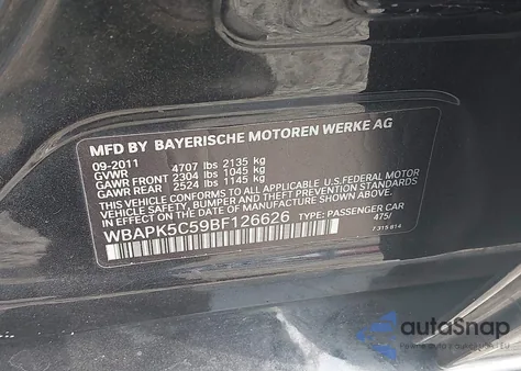 2011 BMW 328I xDrive из США, поврежденный, VIN WBAPK5C59BF126626